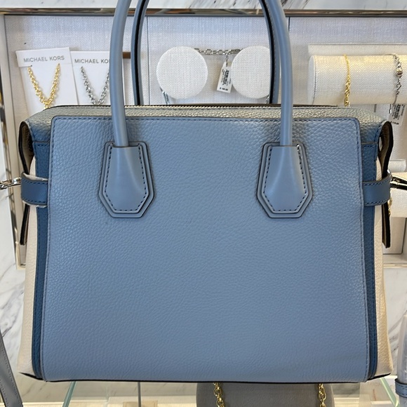 Michael Kors Mercer Medium Top Sip Color-Block Belted Satchel Crossbody Purse MK - Picture 8 of 16